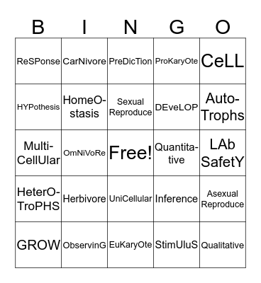 Intro to Life Science Bingo Card