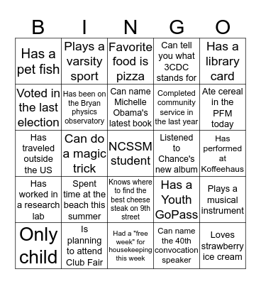 SAB presents: Human Bingo Card