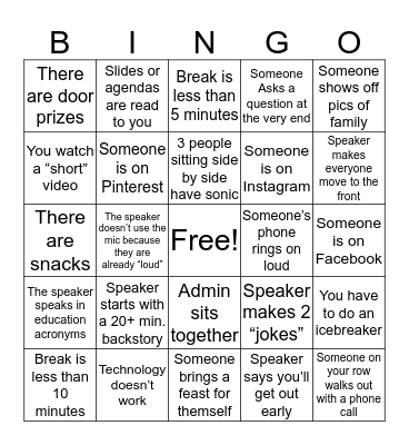 Professional Development Bingo  Bingo Card