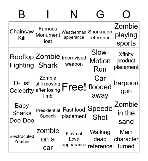 Zombie Bingo  Bingo Card