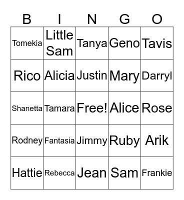 Family Bingo Card