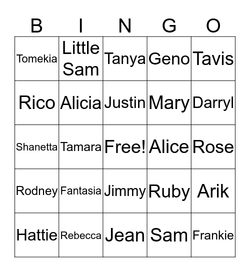 Family Bingo Card