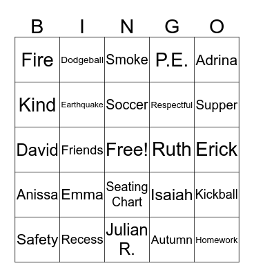 Back to School Bingo Card