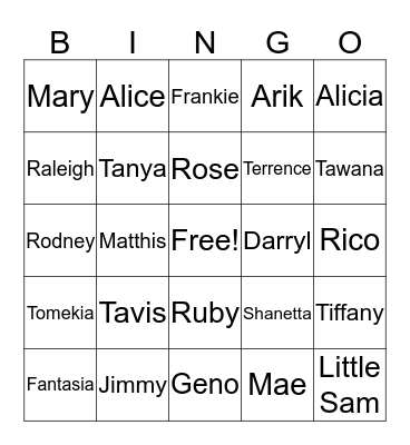Family Bingo Card