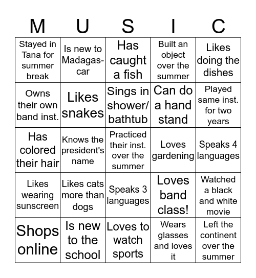 7-8 Band Bingo! Bingo Card