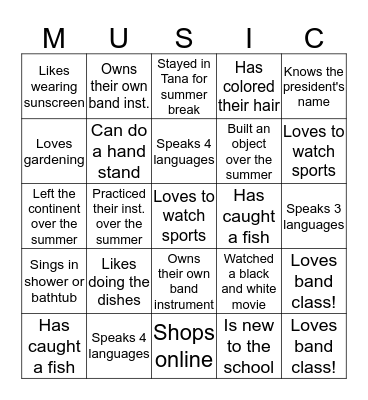7-8 Band Bingo! Bingo Card