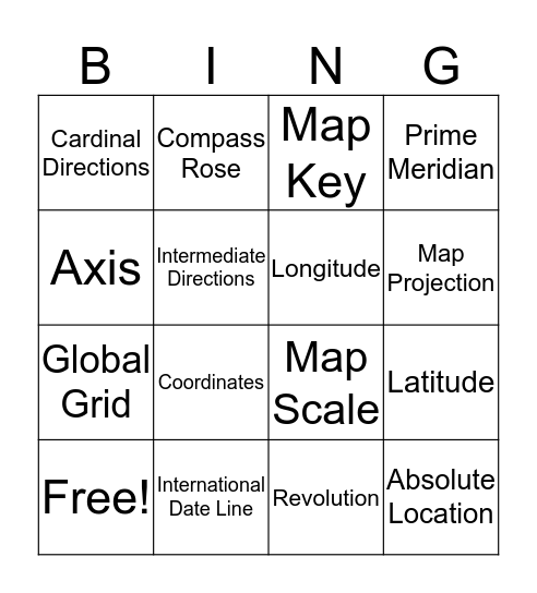 The Tools of Geography Bingo Card