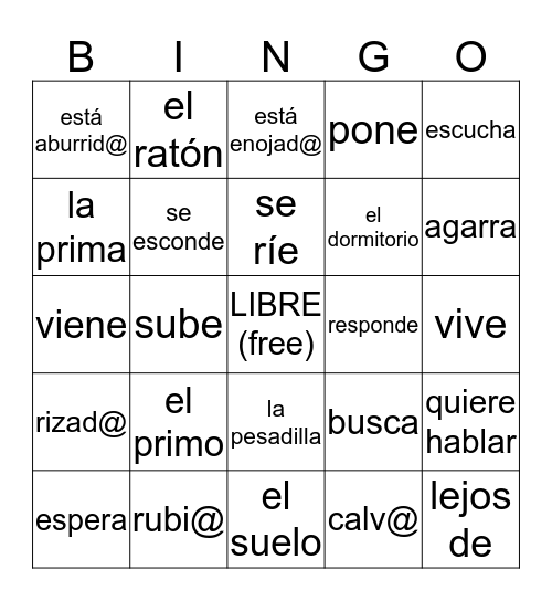 Spanish 1 Review  Bingo Card