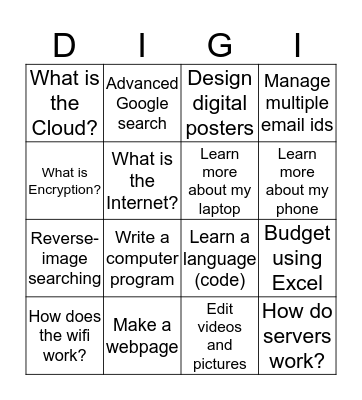 Digital Literacy Tracker Bingo Card