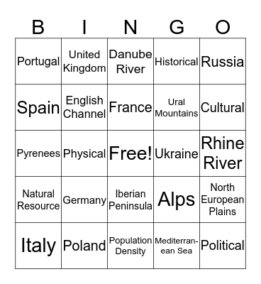 Europe Bingo Card