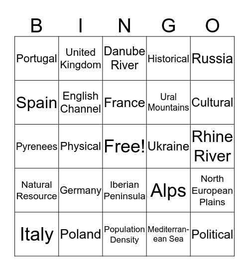 Europe Bingo Card