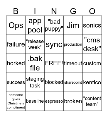 VCOM build brownbag  Bingo Card