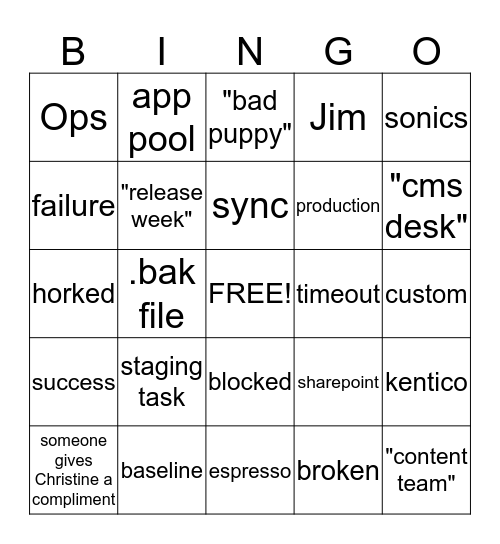 VCOM build brownbag  Bingo Card