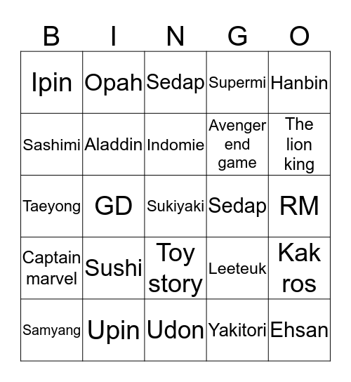 Untitled Bingo Card