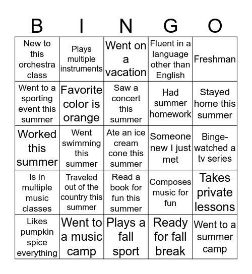 Welcome Back Bingo Card