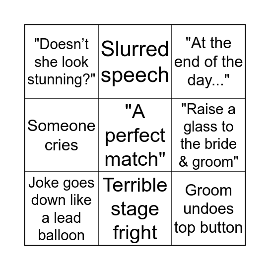 Wedding Bingo Card