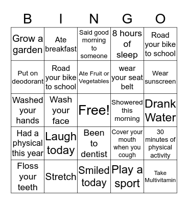 Healthy Habits Bingo Card