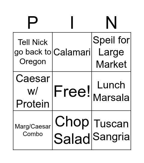 Pinstripes Lunch Pingo Bingo Card
