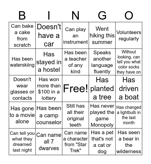 Patterns People Bingo! Bingo Card