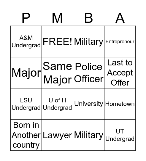 20/21 Mixer Bingo Card