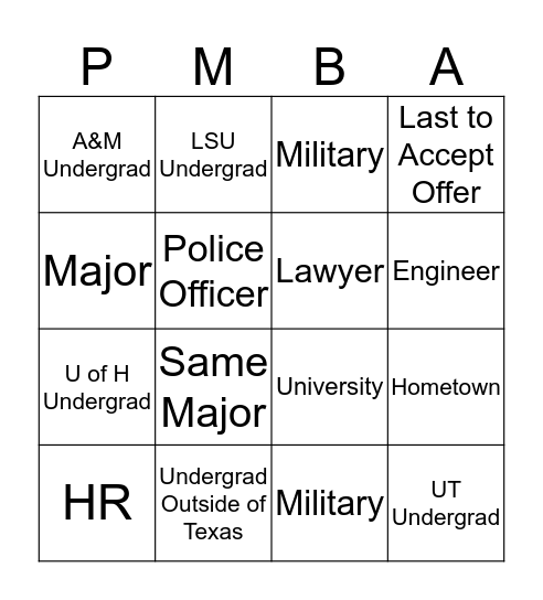 20/21 Mixer Bingo Card