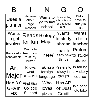 First Day Bingo Card