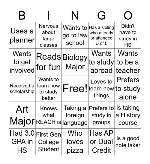 First Day Bingo Card