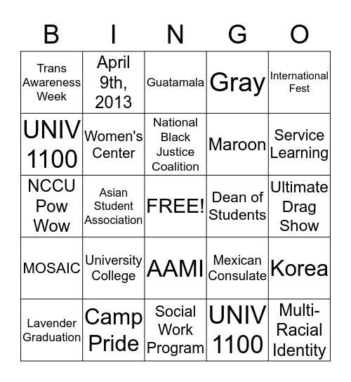 Bingo Pop Bingo Card