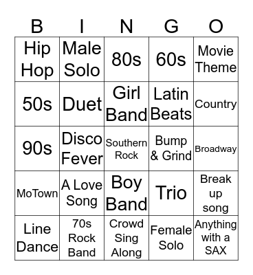Categories and Artists Bingo Card