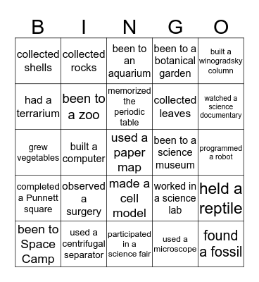 Bio Bingo Card