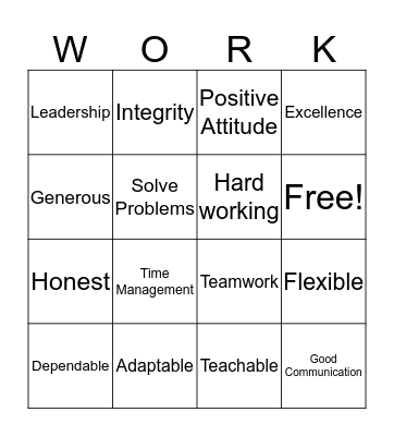 Employee Soft Skills Bingo Card