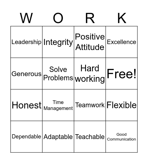 Employee Soft Skills Bingo Card