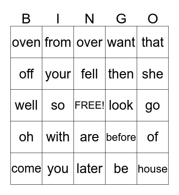 Primary Phonics Sightword Bingo Card