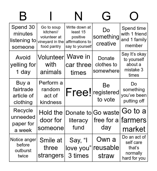 Let's be better people! Bingo Card