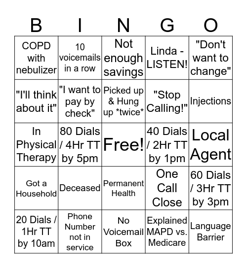 BINGO NO Bingo Card