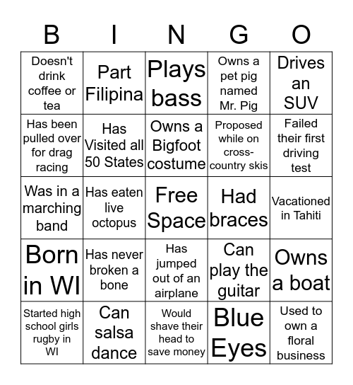 Personal Bingo Card