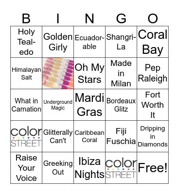 Color Street Wine and Nails Night Bingo Card