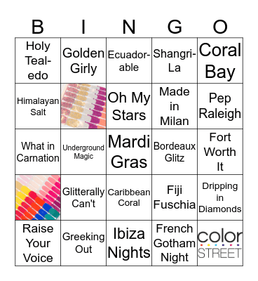 Color Street Wine and Nails Night Bingo Card