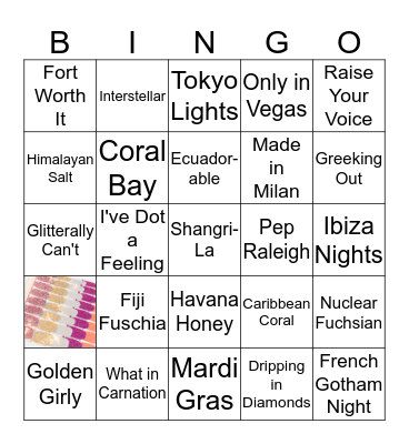 Color Street Wine and Nails Night Bingo Card