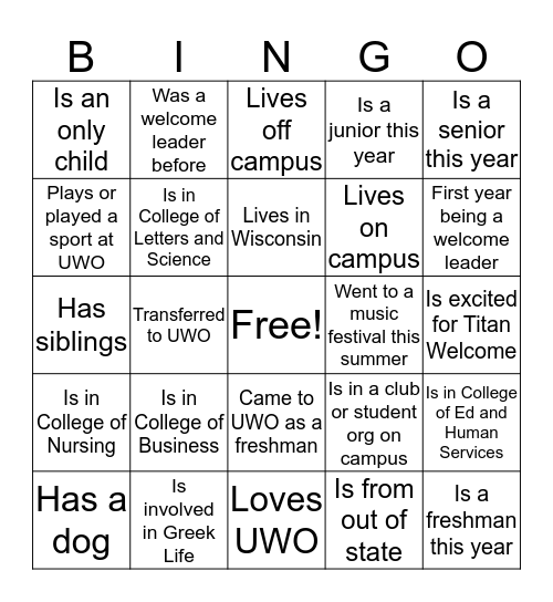 Untitled Bingo Card