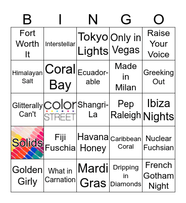 Color Street Wine and Nails Night Bingo Card