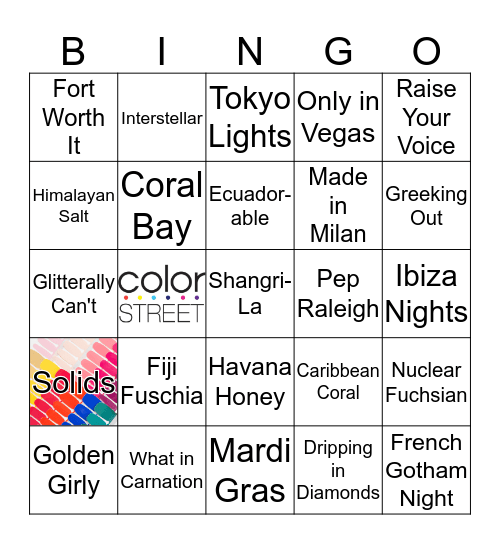 Color Street Wine and Nails Night Bingo Card