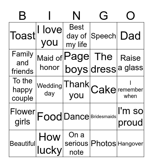 LuDo's Wedding Speech Bingo! Bingo Card