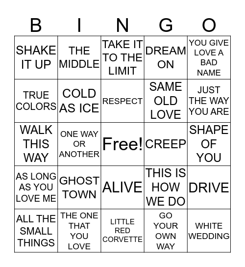 MUSIC BINGO Card