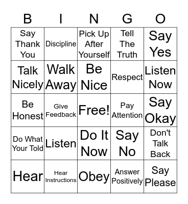Listening BINGO Card