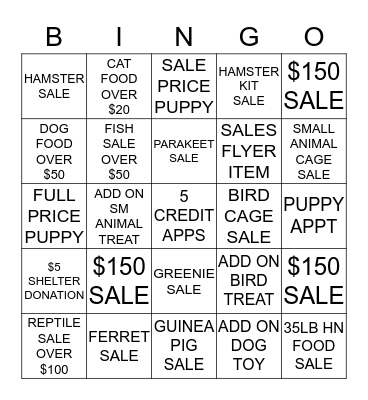 PETLAND BINGO Card