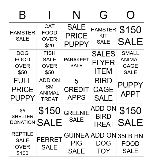 PETLAND BINGO Card