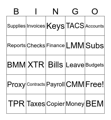 Bookkeeper Bingo Card