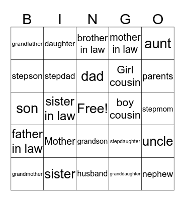 Family Bingo Card
