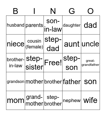 Family Bingo Card